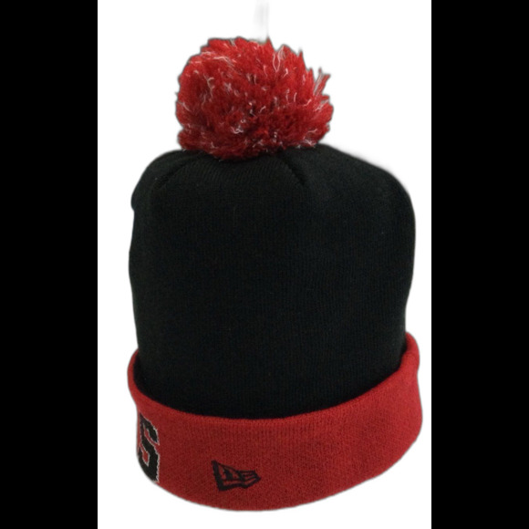 New Era Hat Unisex One Size Black Red Chicago Bulls Windy City Pompom Beanie - Picture 8 of 9